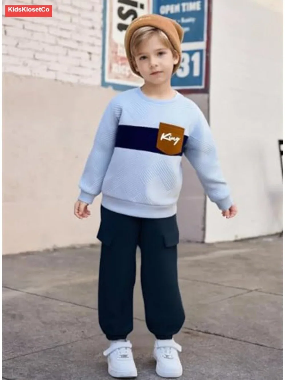 Toddler Boys Long Sleeve Color Block Sweatshirt and Cargo Pants 2-Piece Set